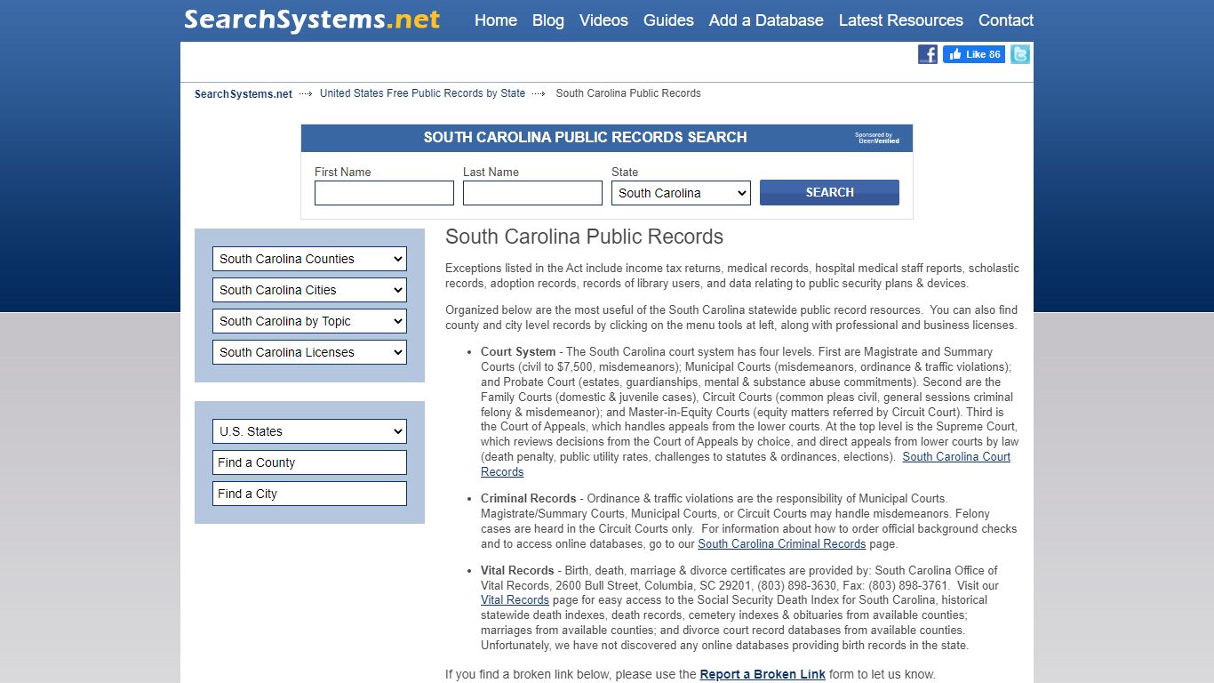 South Carolina Public Records Search | Search Systems